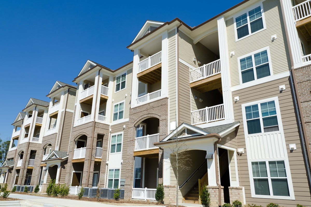 Apartment buildings in a suburban area