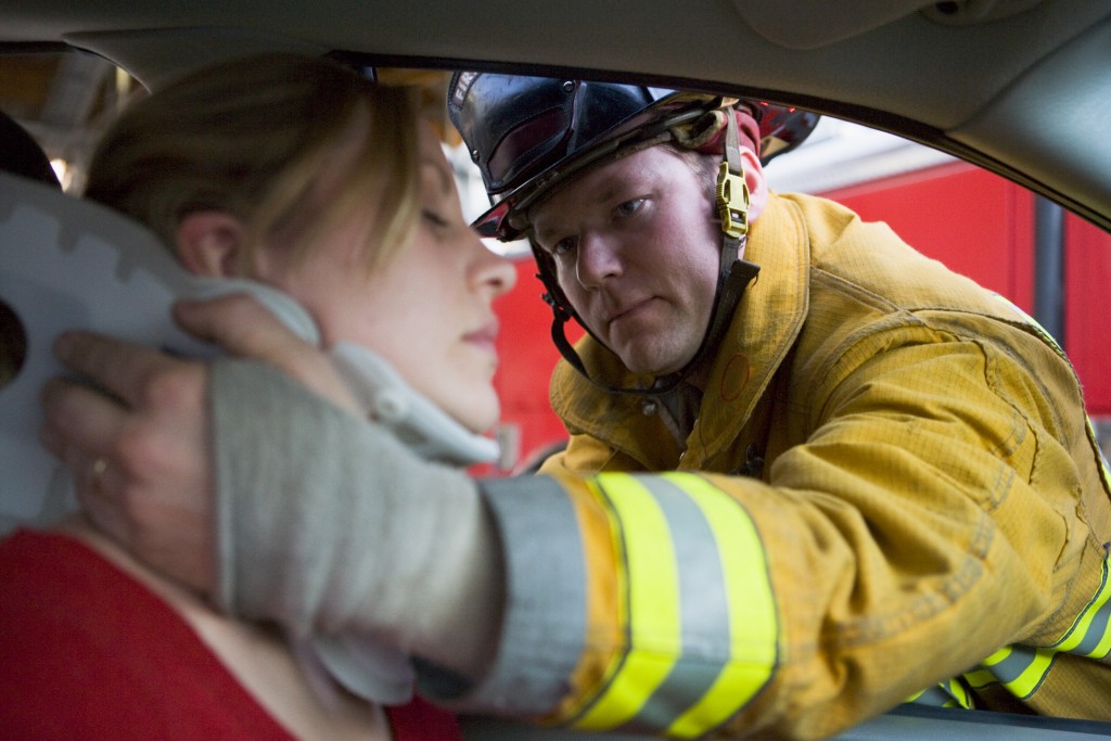 fireman rescuing a woman