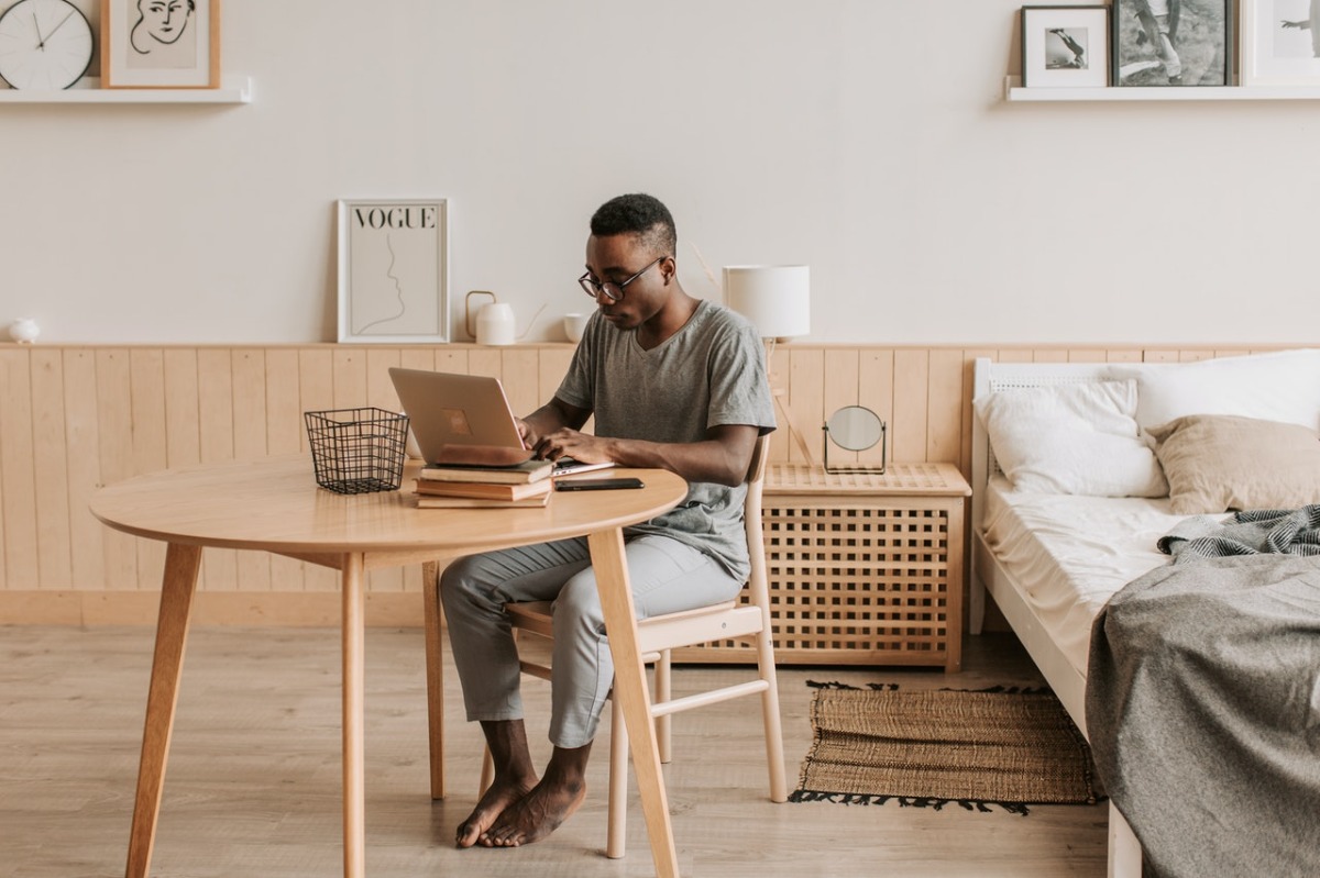 man working from home