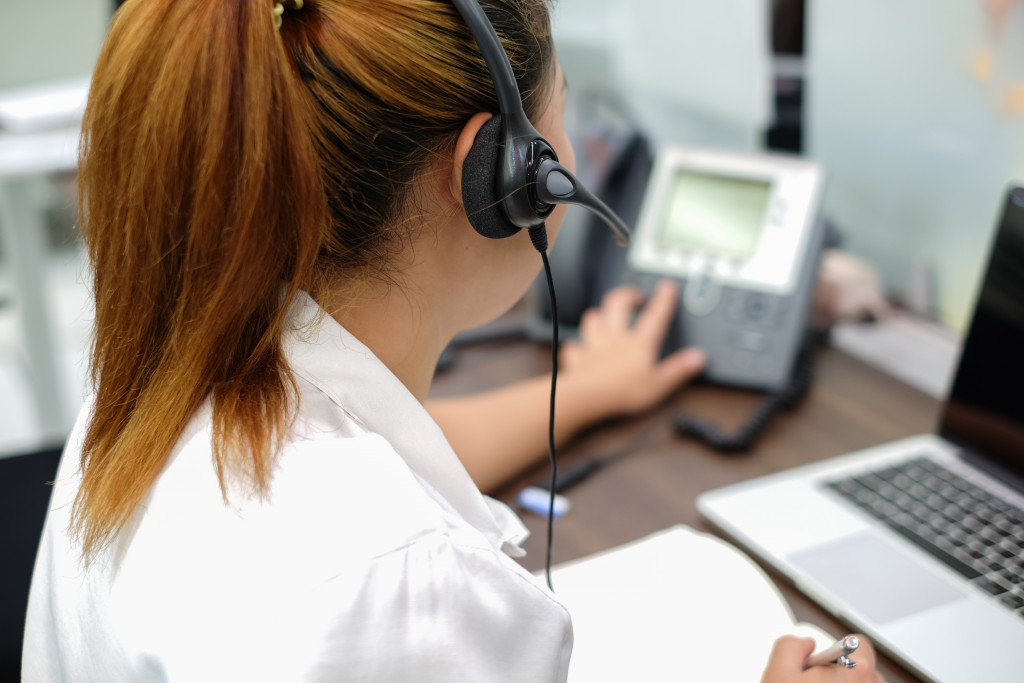 A customer service executive on call