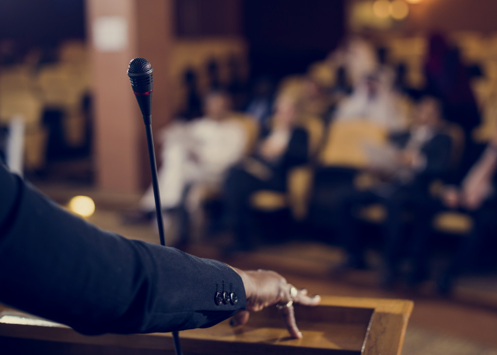 Closeup of a speaker in a business conference