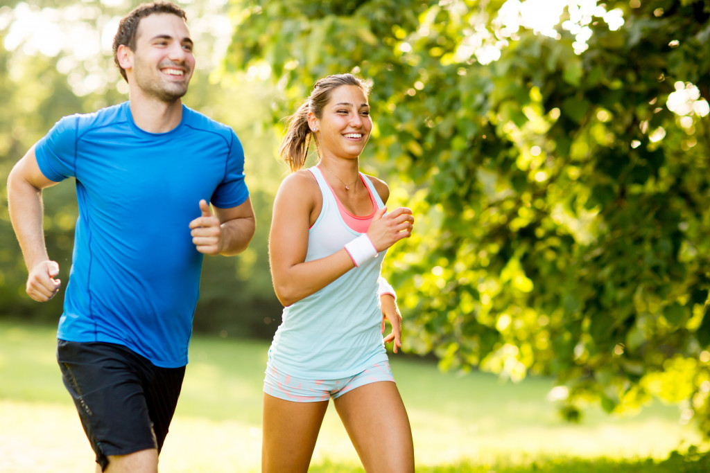 A couple jogging together