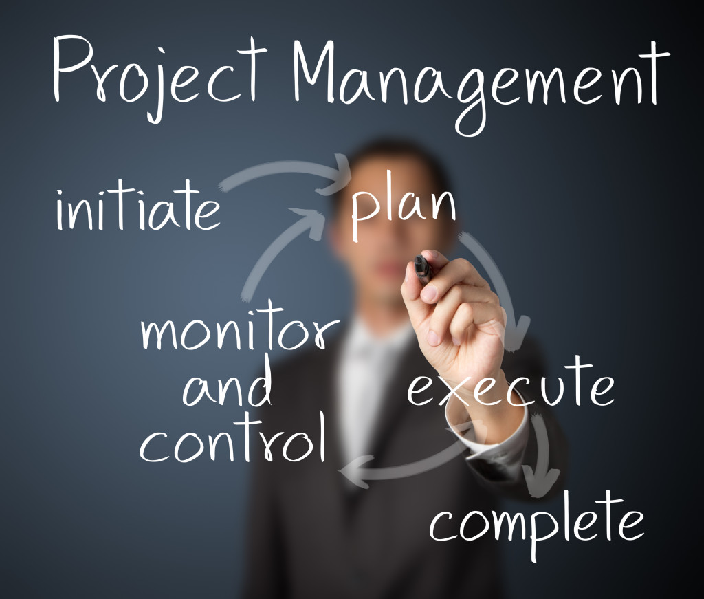 businessman scribbling project management concepts