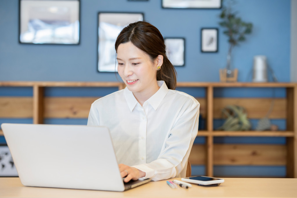 A woman working from home