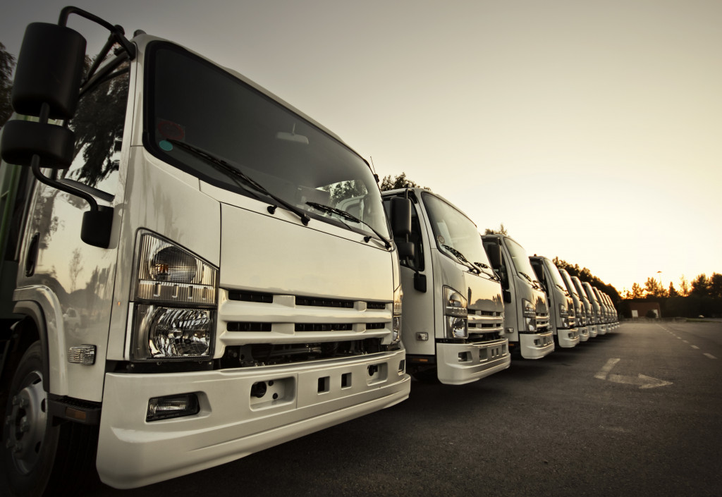 row of delivery trucks