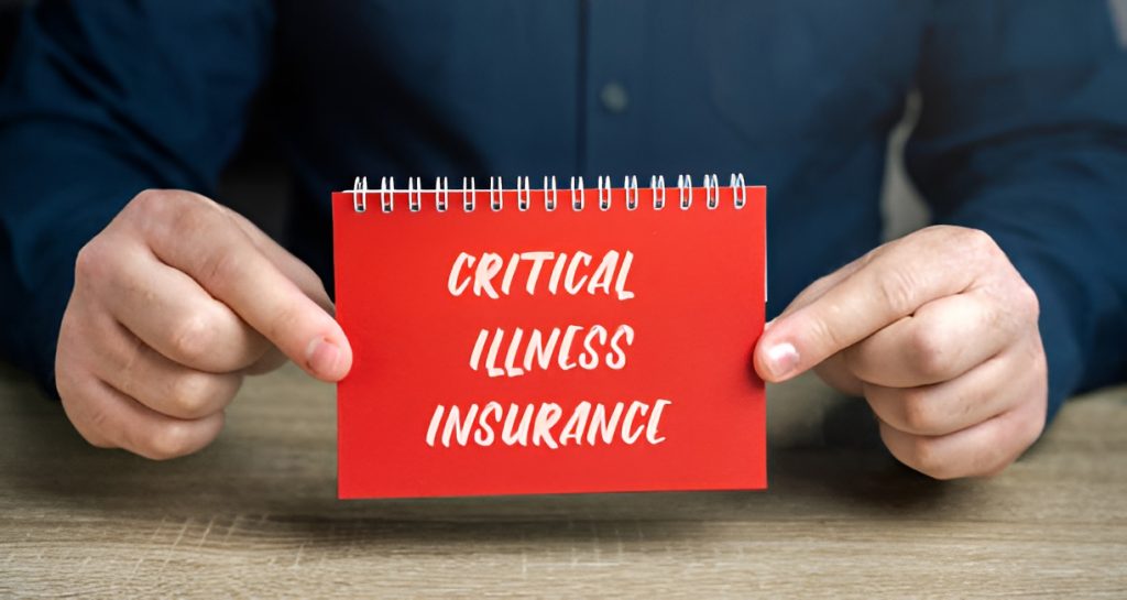 'critical illness insurance' text printed on a notebook cover